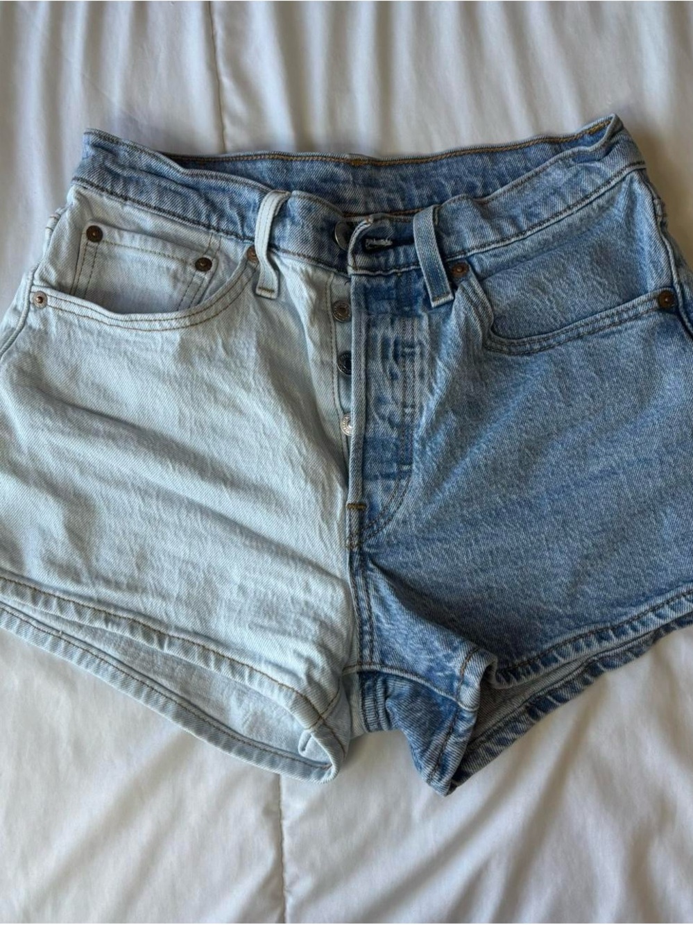 Levi's Two-Tone Cutoff Denim Shorts - Light Blue & Medium Blue - Picture 2 of 7
